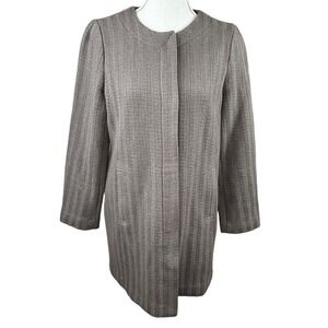 Talbot's Taupe Gray Brown Long Blazer Jacket Size 6P Car Coat Textured